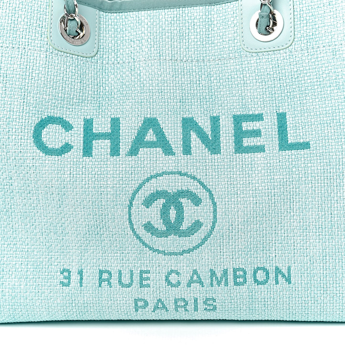 Woven Straw Raffia Small Deauville Tote Turquoise