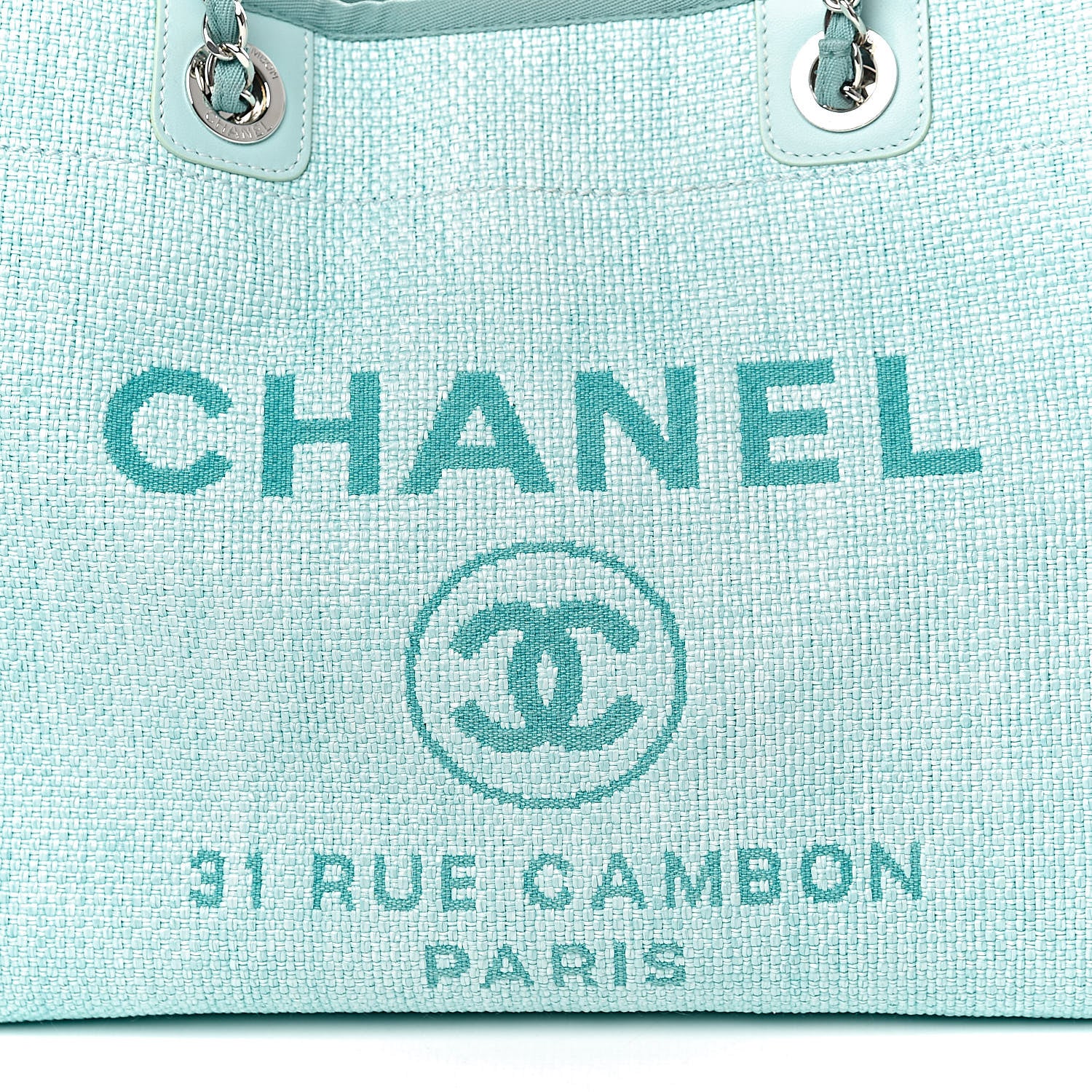 Chanel Woven Straw Raffia Small Deauville Tote Turquoise 10 of 10