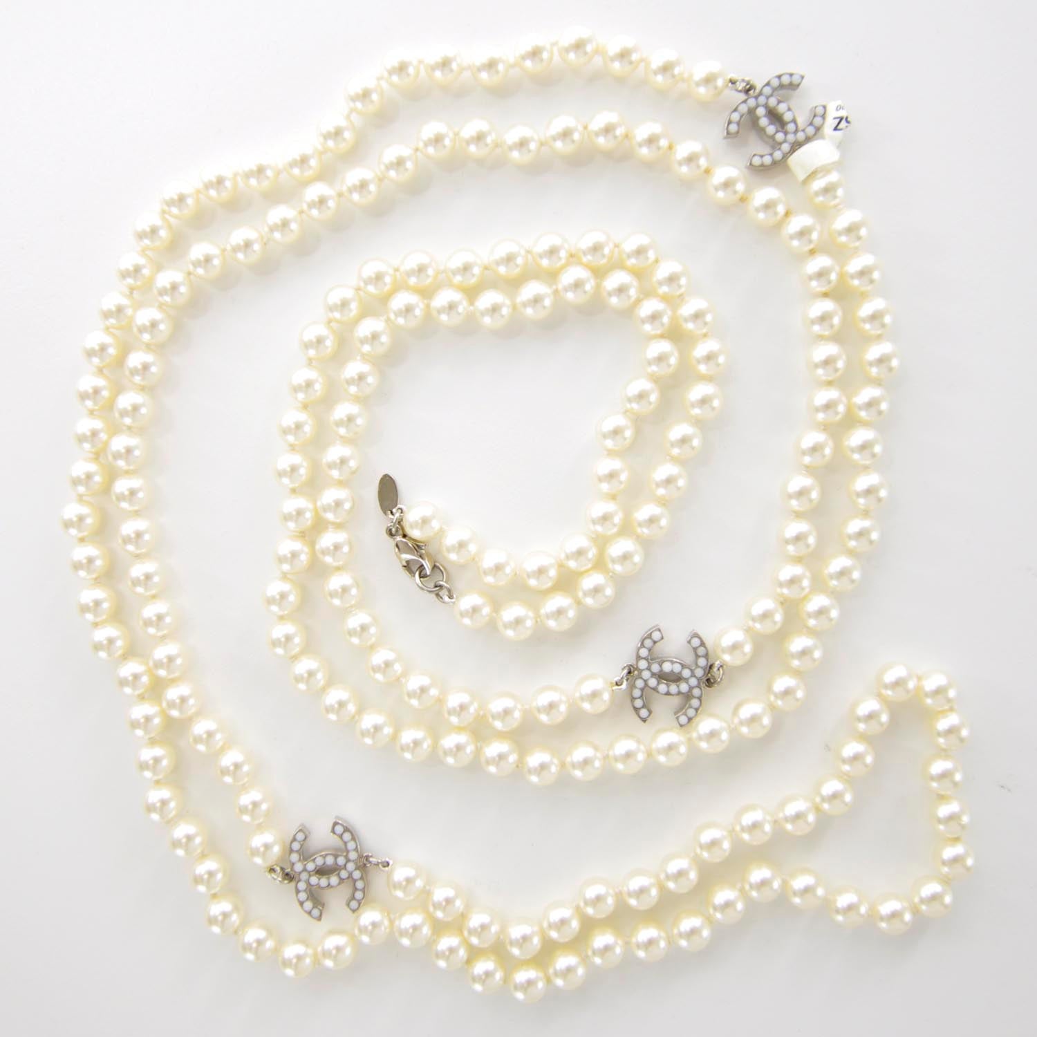 Chanel Pearl CC Long Strand Necklace Gold 1 of 4