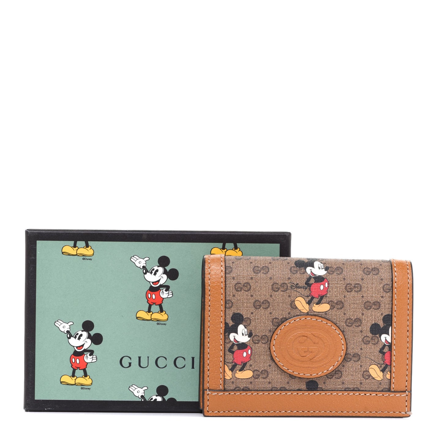 X DISNEY Mini Vintage GG Supreme Monogram Mickey Mouse Card Holder Wallet Beige Vintage Sun Oil