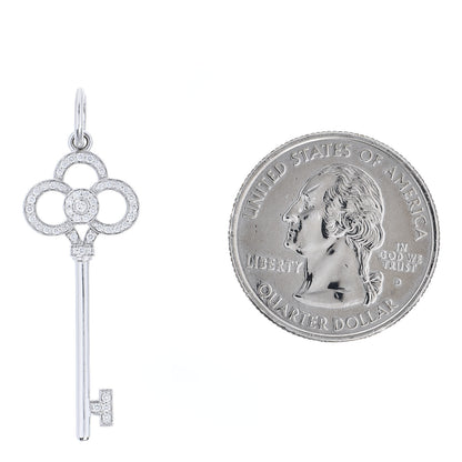 Tiffany 18K White Gold Diamond Crown Key Pendant 2 of 4