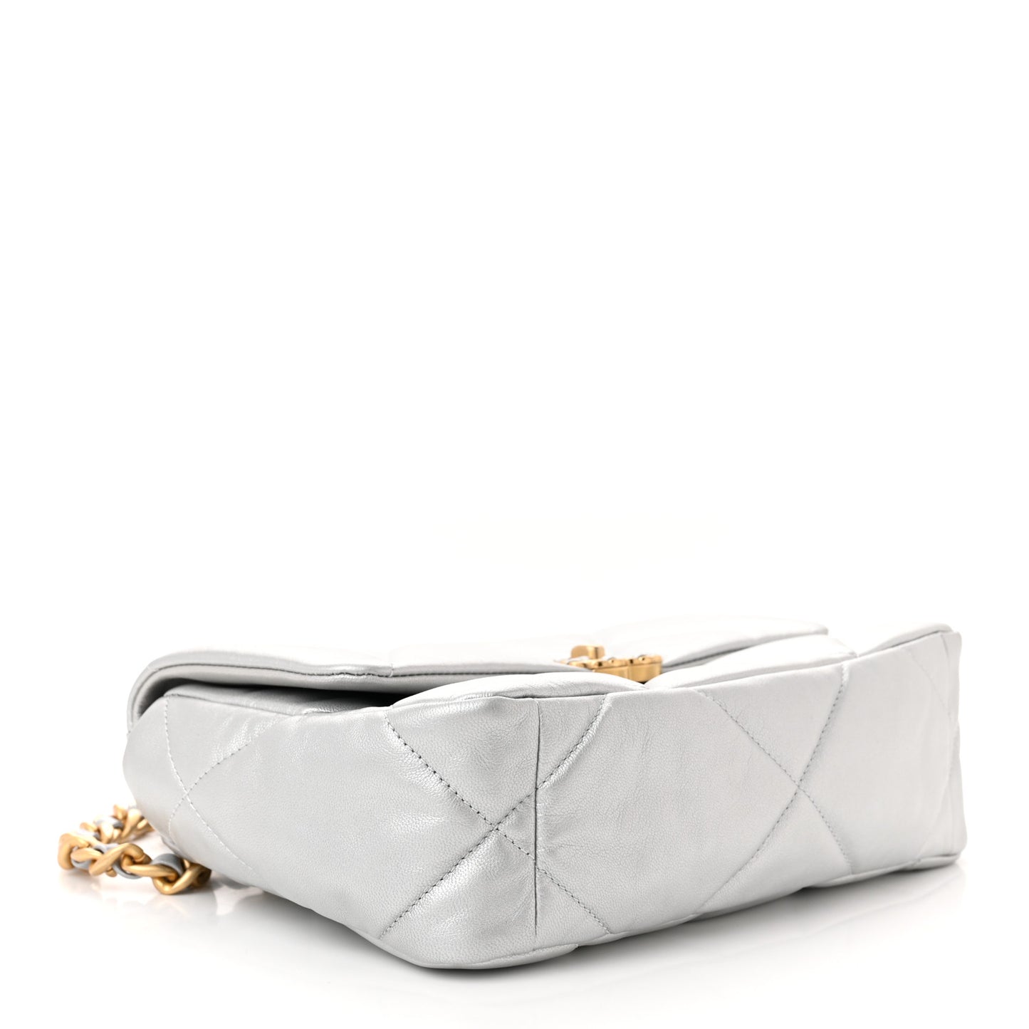 Metallic Goatskin Quilted Medium Chanel 19 Flap Silver