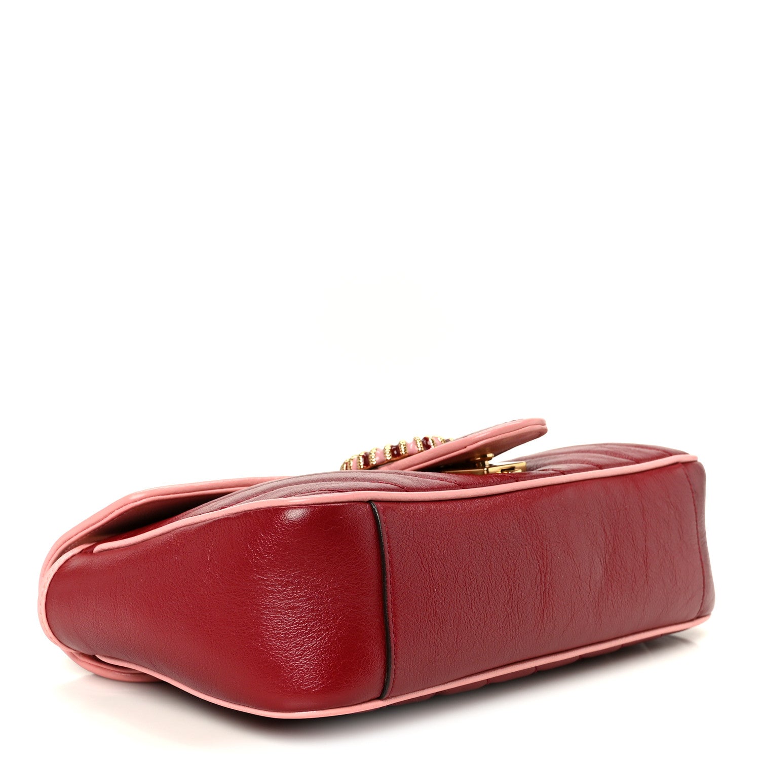Gucci Azalea Calfskin Enamel Matelasse Diagonal Small Torchon GG Marmont Shoulder Bag New Cherry Red Wild Rose 4 of 11