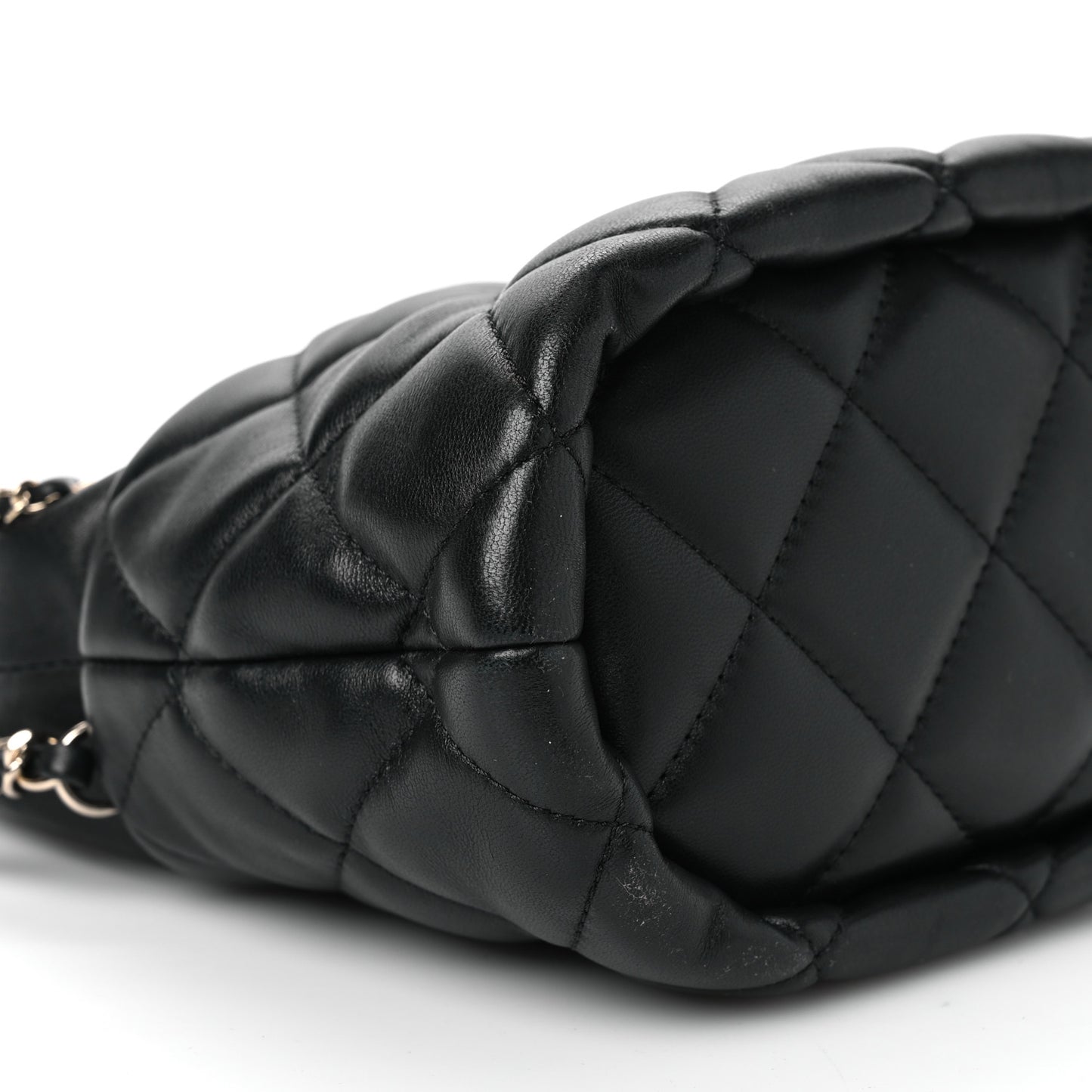 Lambskin Quilted Pearl Bucket Bag Black