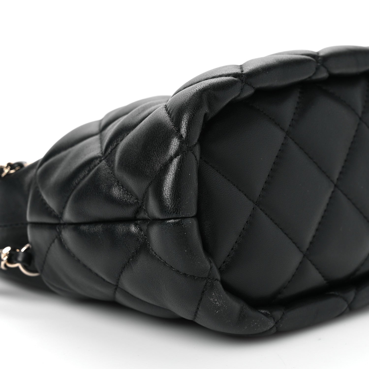 Chanel Lambskin Quilted Pearl Bucket Bag Black 9 of 10