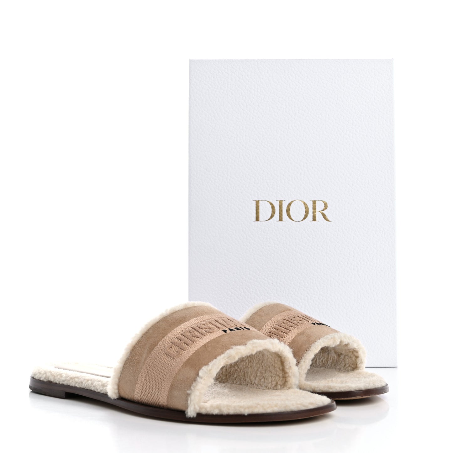 Suede Goatskin Shearling Embroidered Dway Slide Sandals 39 Cookie
