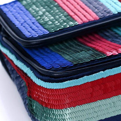 Chanel Sequin Lambskin Striped Medium Double Flap Blue Green Pink Red 9 of 12