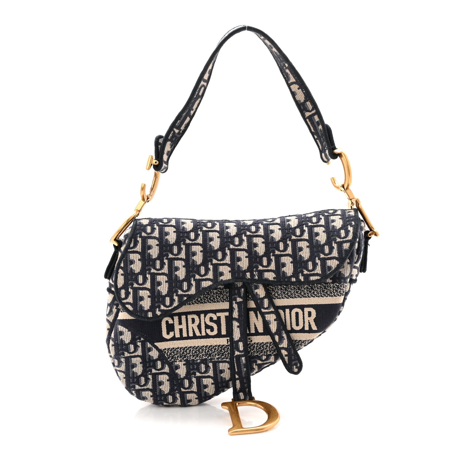 Christian Dior Oblique Embroidered Saddle Bag Blue 1 of 11