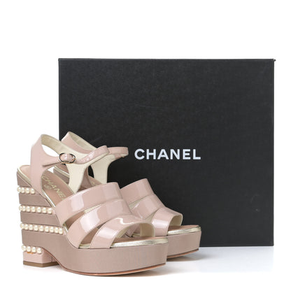 Chanel Patent Calfskin Pearl CC Wedge Sandals 39 Light Pink 14 of 14