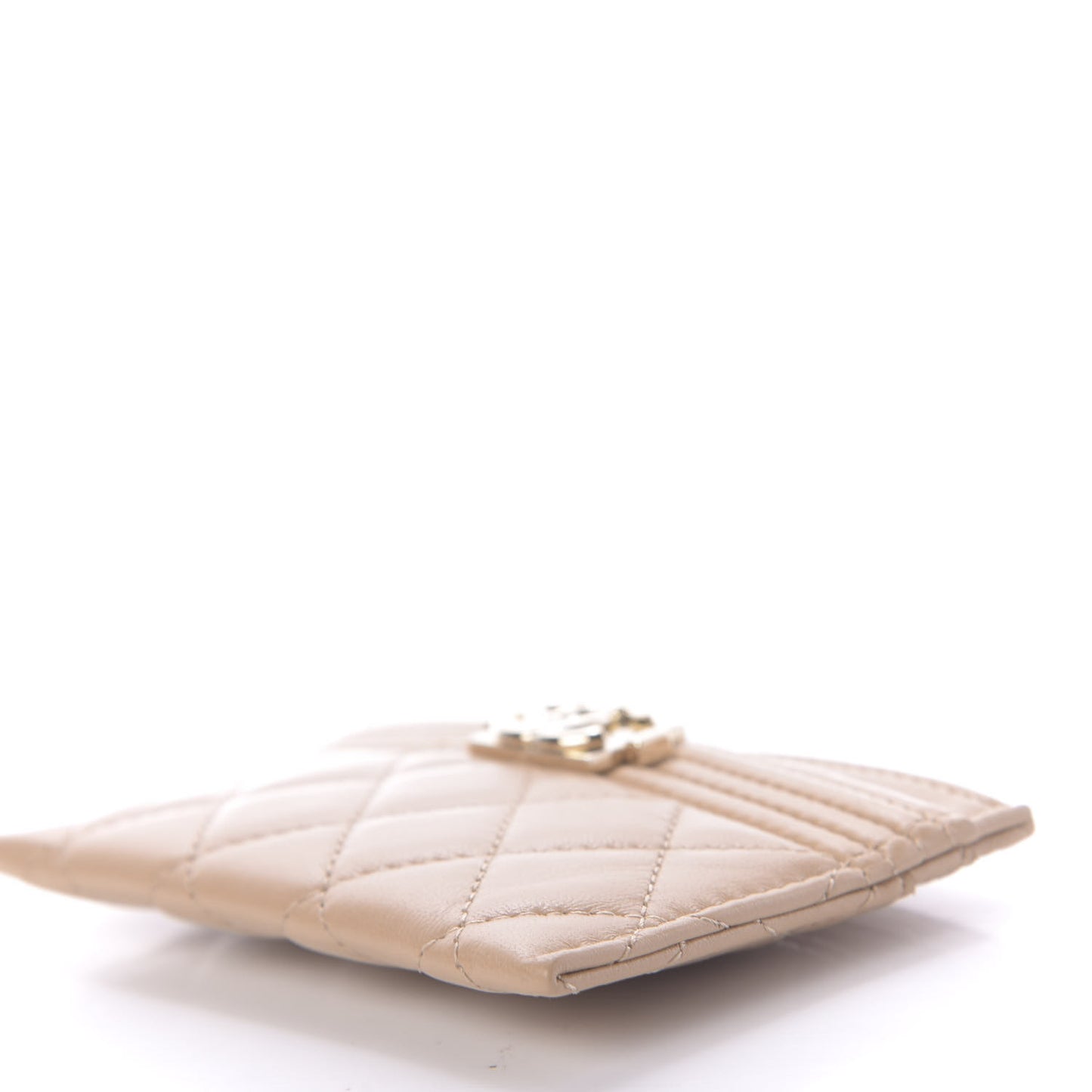 Lambskin Quilted Boy Card Holder Beige