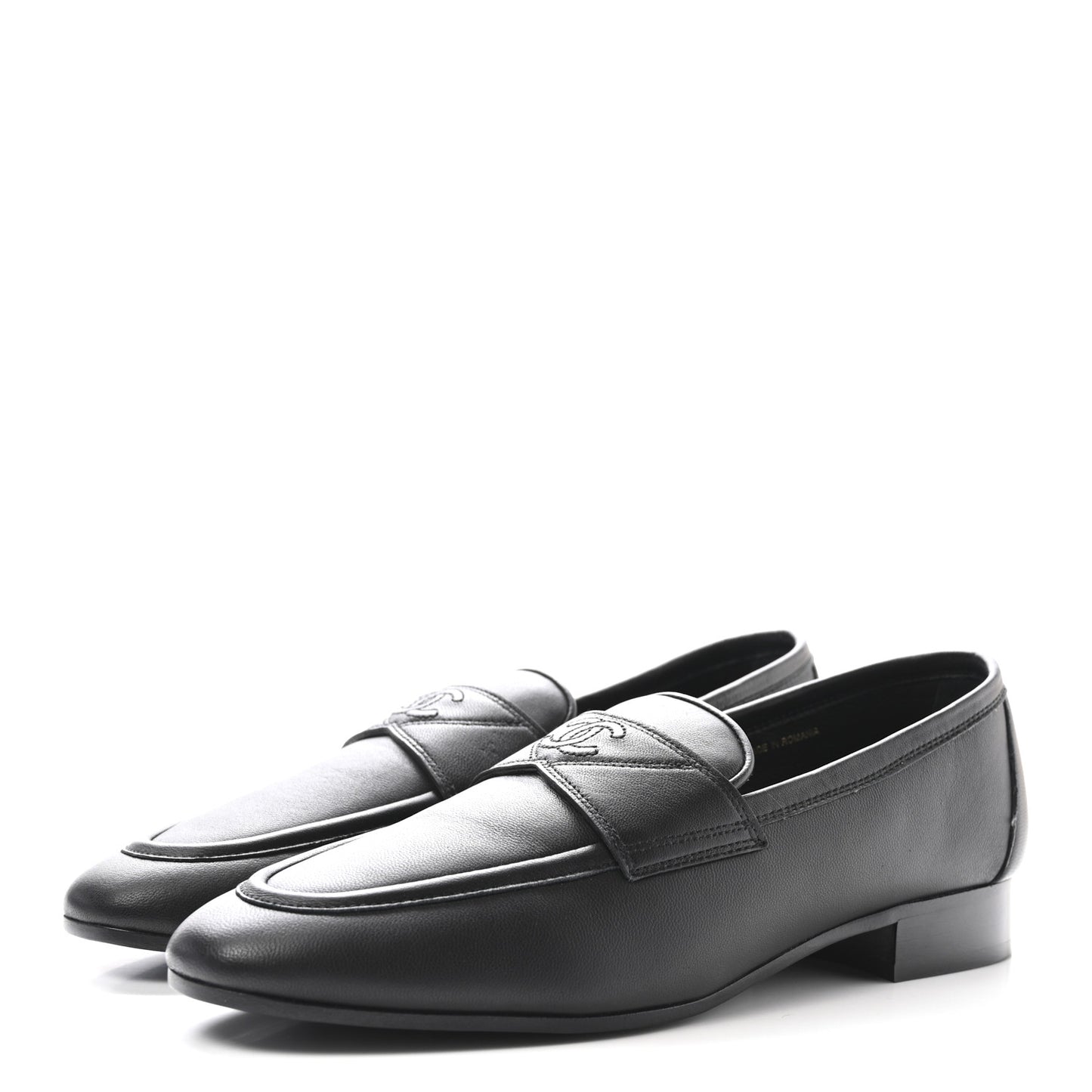 Calfskin Womens Stitched CC Loafers 37.5 Black