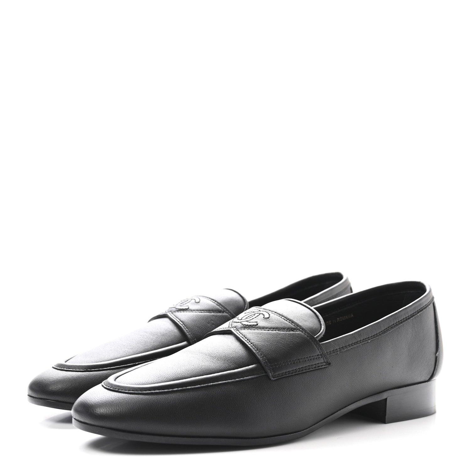 Chanel Calfskin Womens Stitched CC Loafers 37.5 Black 4 of 10