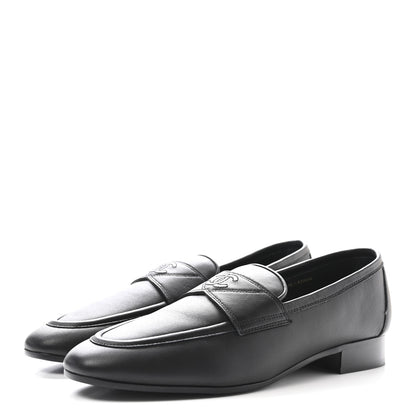 Chanel Calfskin Womens Stitched CC Loafers 37.5 Black 4 of 10