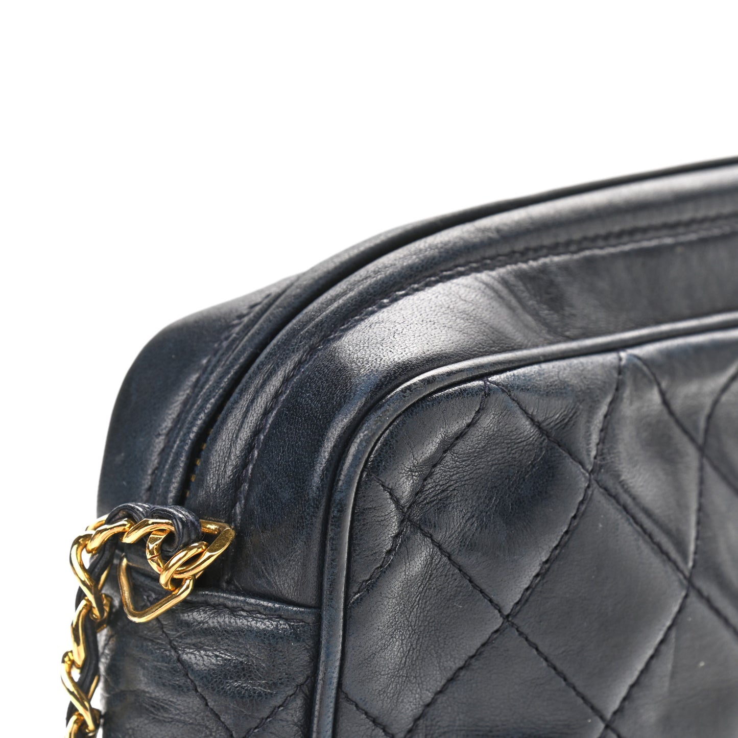 Lambskin Quilted CC Tassel Camera Case Navy