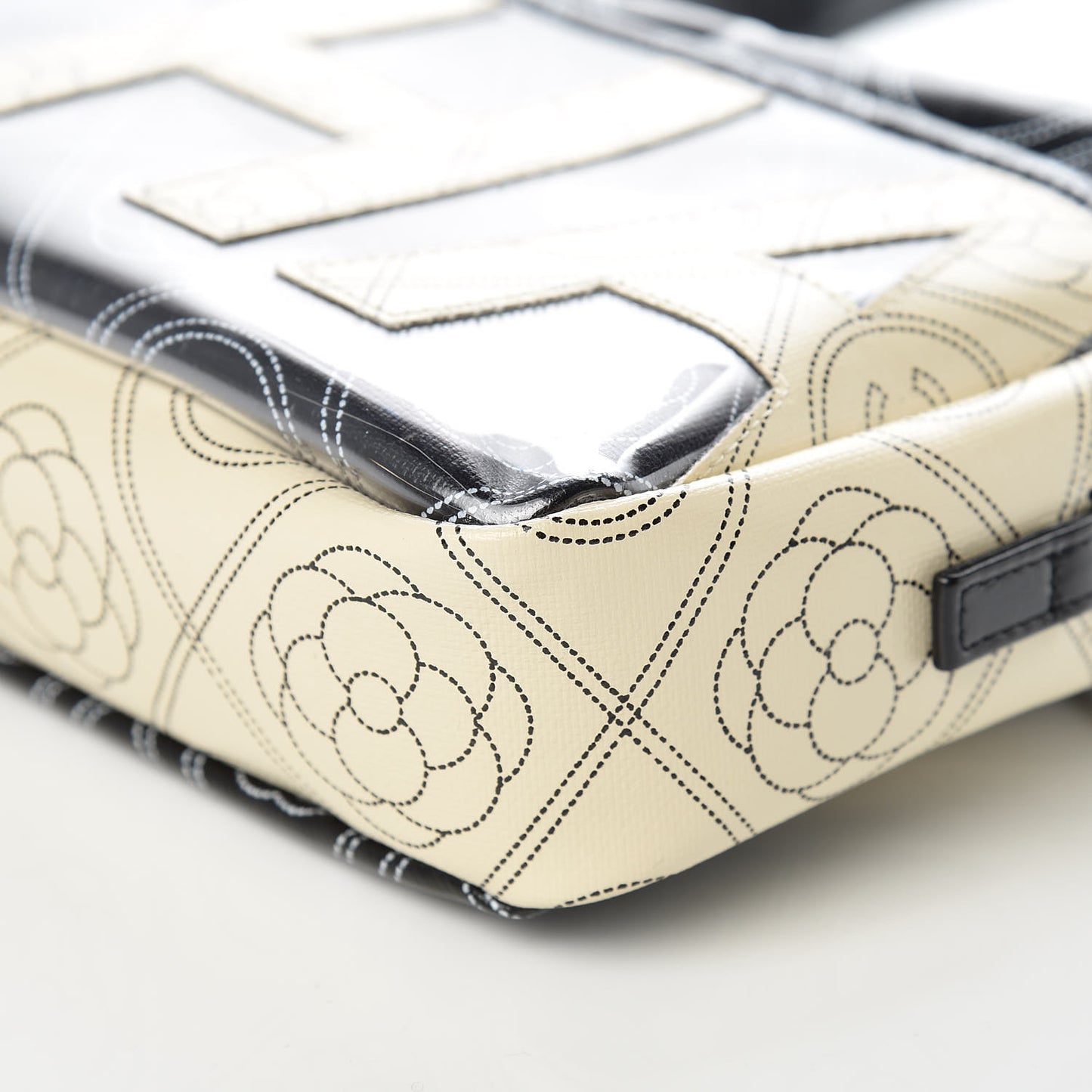 Coated Canvas Calfskin Camellia Printed Camera Case Black Beige
