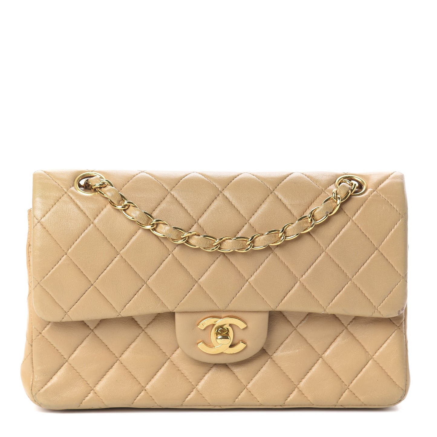 Lambskin Quilted Small Double Flap Beige