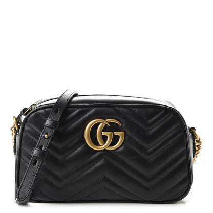 Gucci Calfskin Matelasse Small GG Marmont Chain Shoulder Bag Black 1 of 10