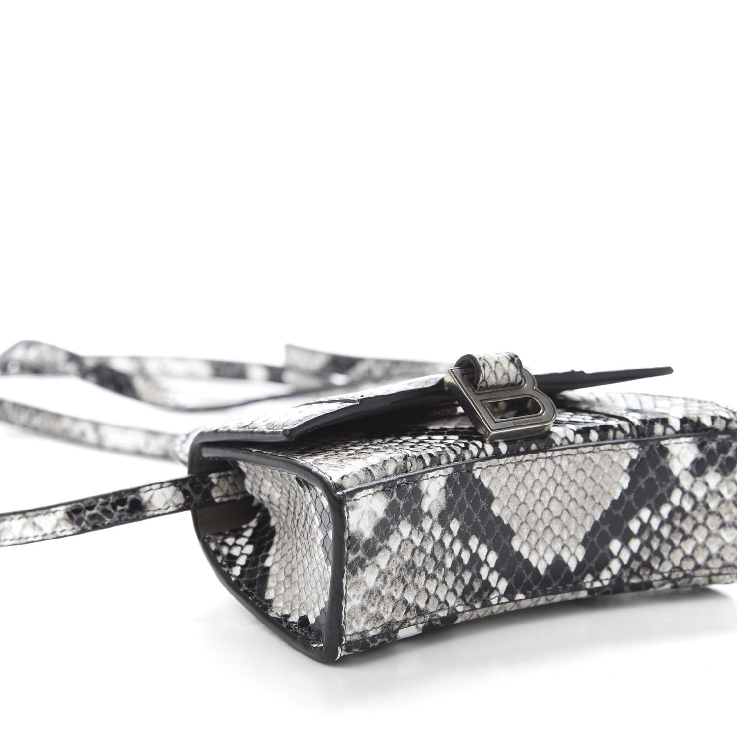 Balenciaga Shiny Calfskin Python Effect Hourglass Top Handle Bag Mini Black White 7 of 9