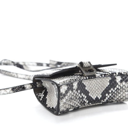 Balenciaga Shiny Calfskin Python Effect Hourglass Top Handle Bag Mini Black White 7 of 10
