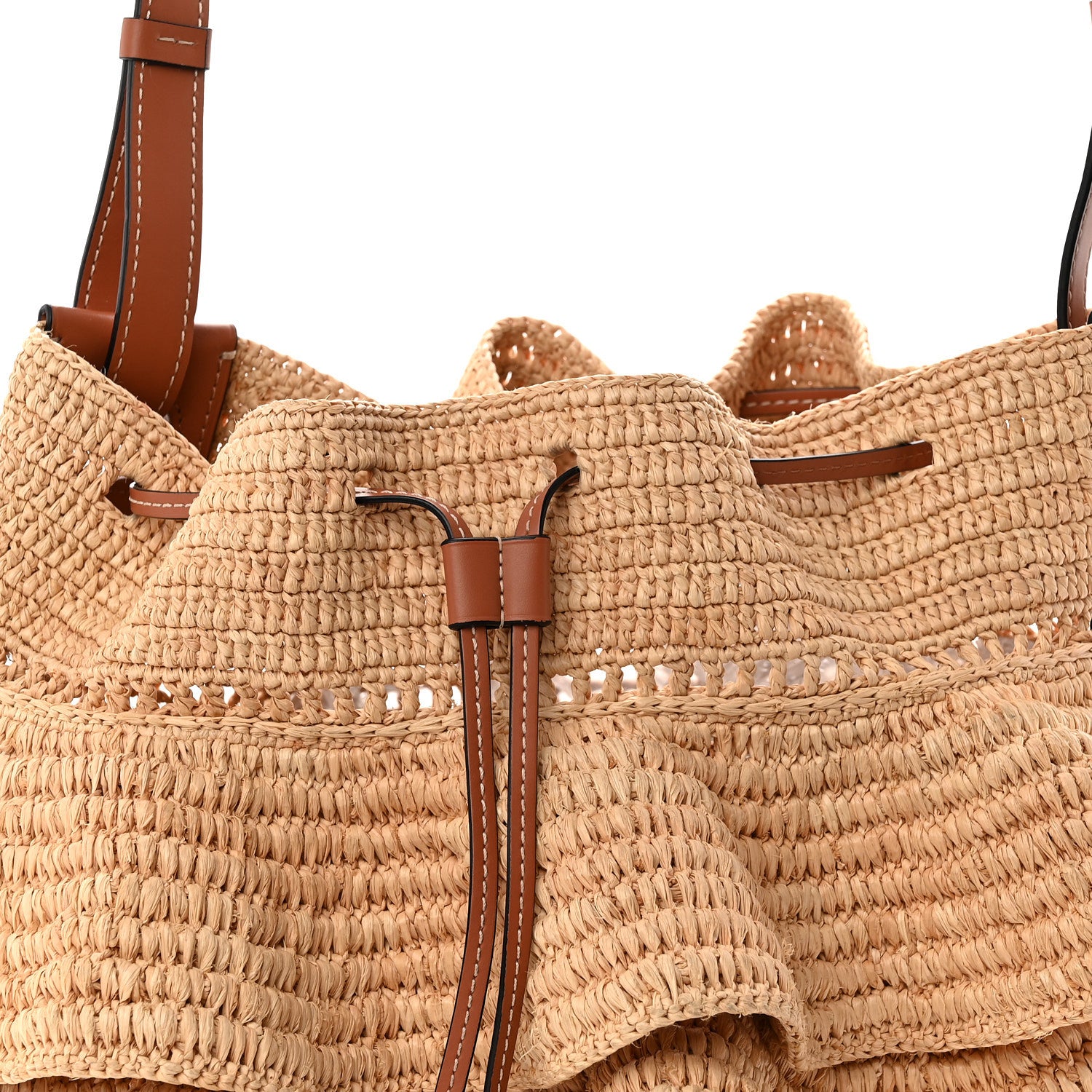 Loewe Raffia Calfskin Paulas Ibiza Balloon Ruffle Basket Tote Bag Natural Tan 7 of 10