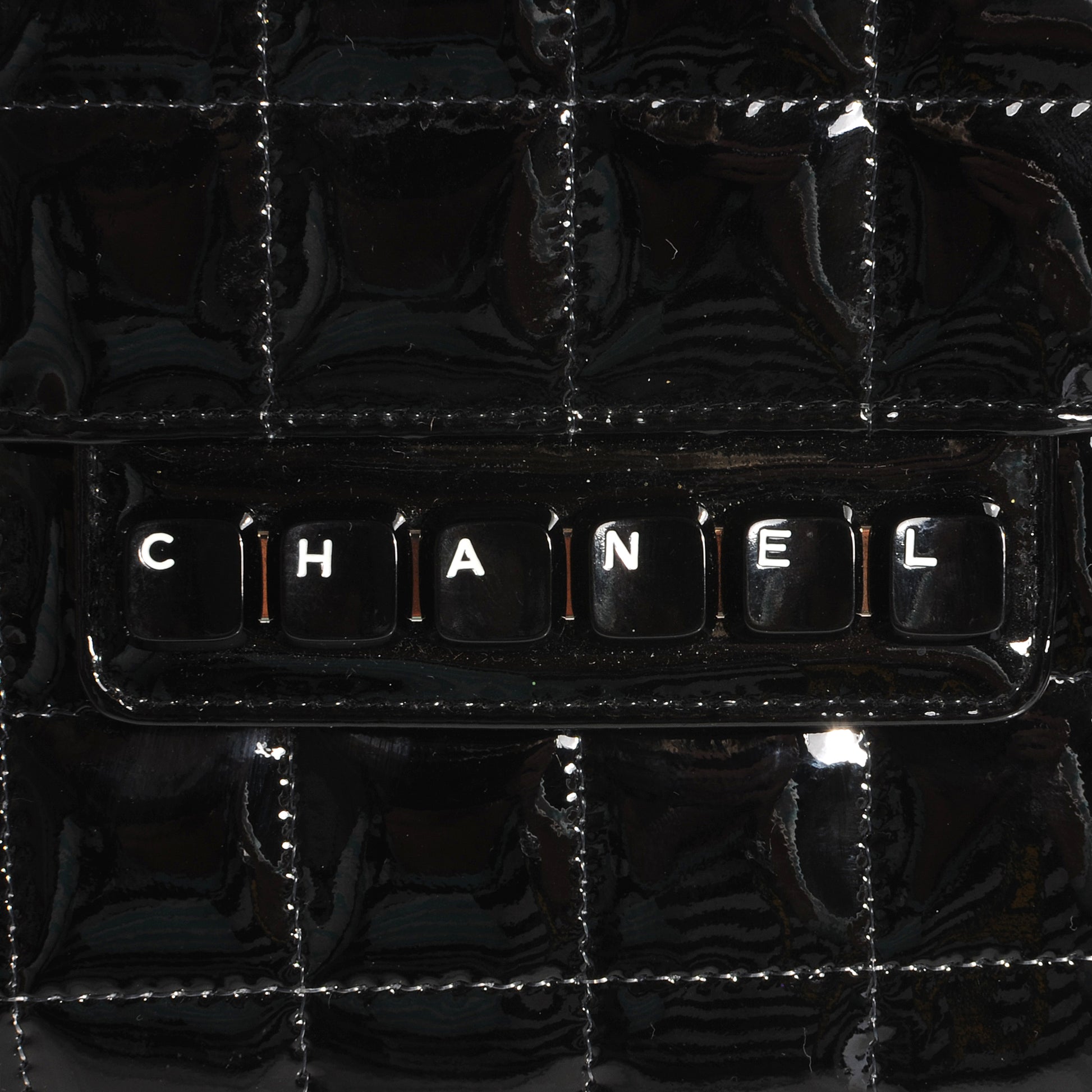 Chanel Patent Chocolate Bar Quilted Computer Keys Flap Black 5 of 9