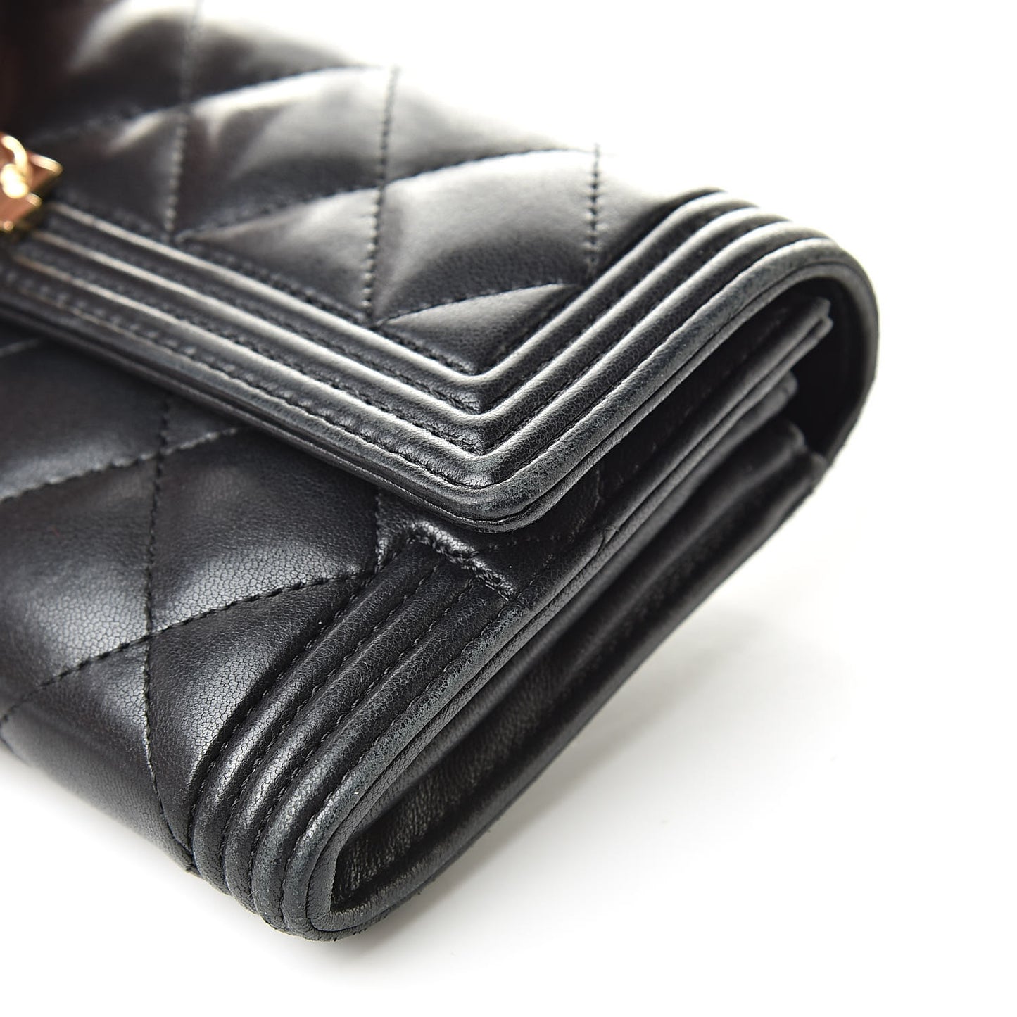 Lambskin Quilted Boy Flap Wallet Black