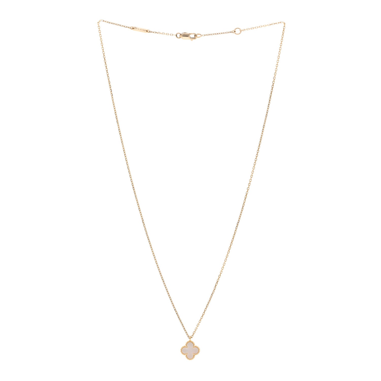 Van Cleef & Arpels 18K Yellow Gold Mother of Pearl Sweet Alhambra Pendant Necklace 3 of 4