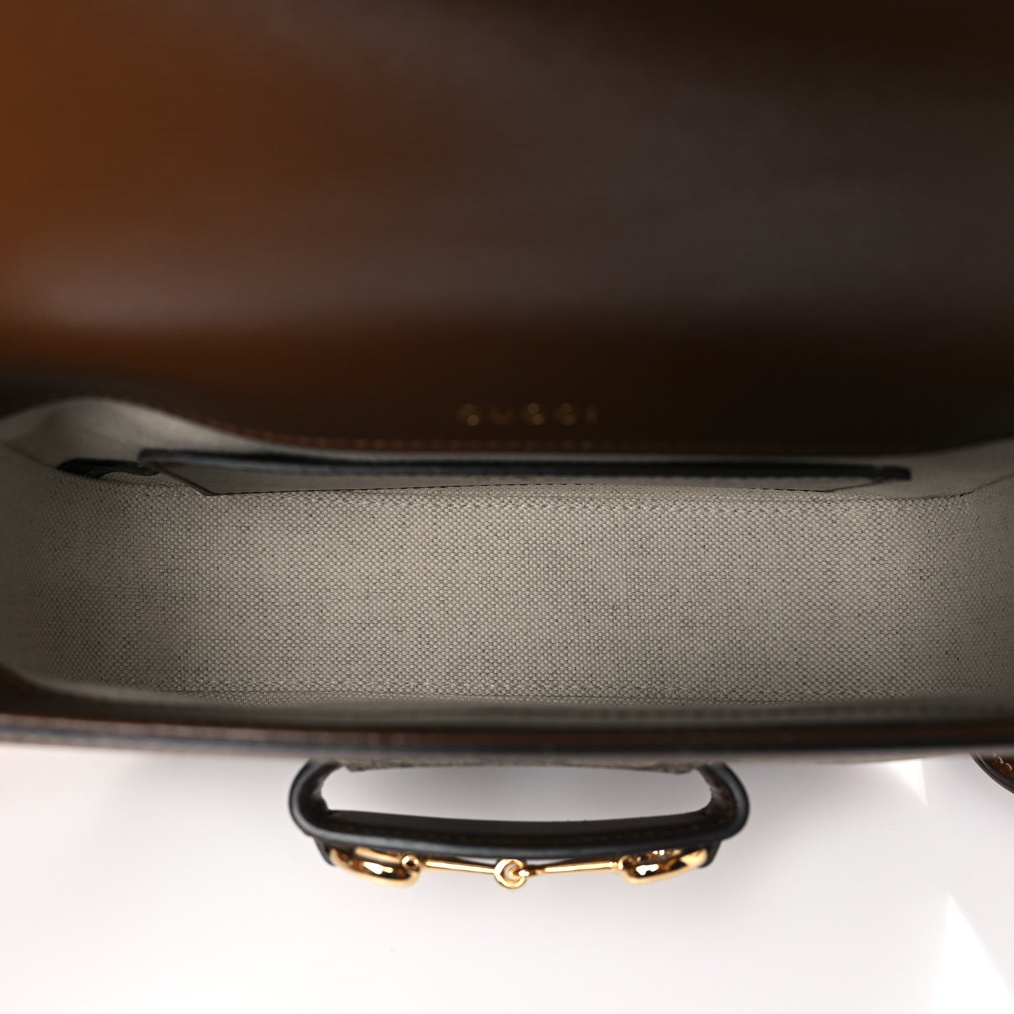 GG Supreme Monogram Azalea Calfskin Web Mini Horsebit 1955 Shoulder Bag Beige Ebony Brown Sugar