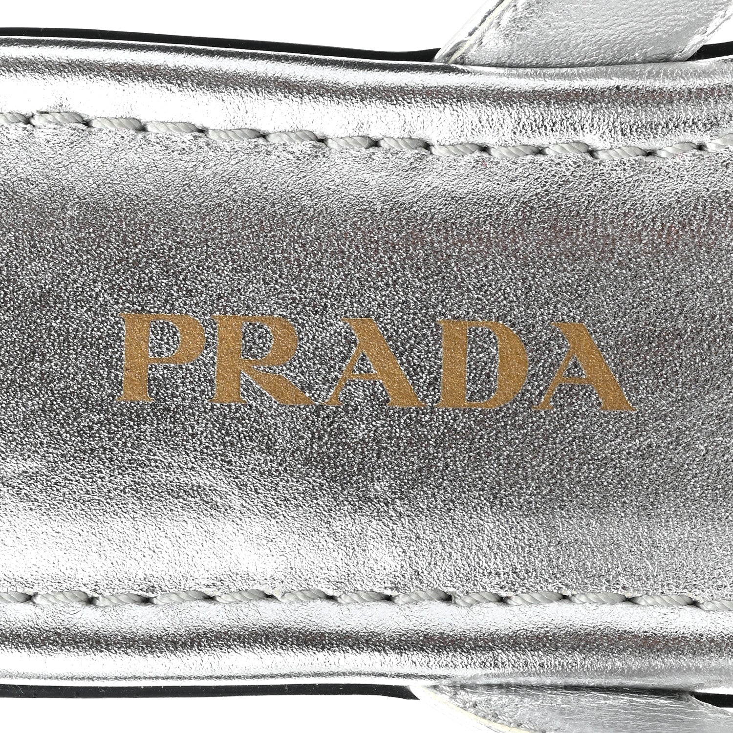 Prada Metallic Calfskin Logo Thong Sandals 35.5 Silver 6 of 9