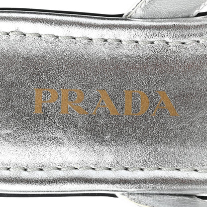 Prada Metallic Calfskin Logo Thong Sandals 35.5 Silver 6 of 9