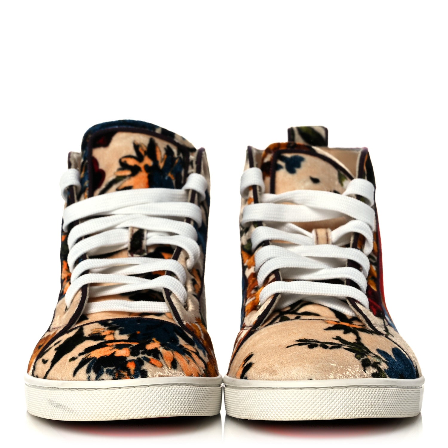 Christian Louboutin Velvet Floral Bip Bip Orlato High Top Flat Sneakers 37.5 Beige 2 of 12