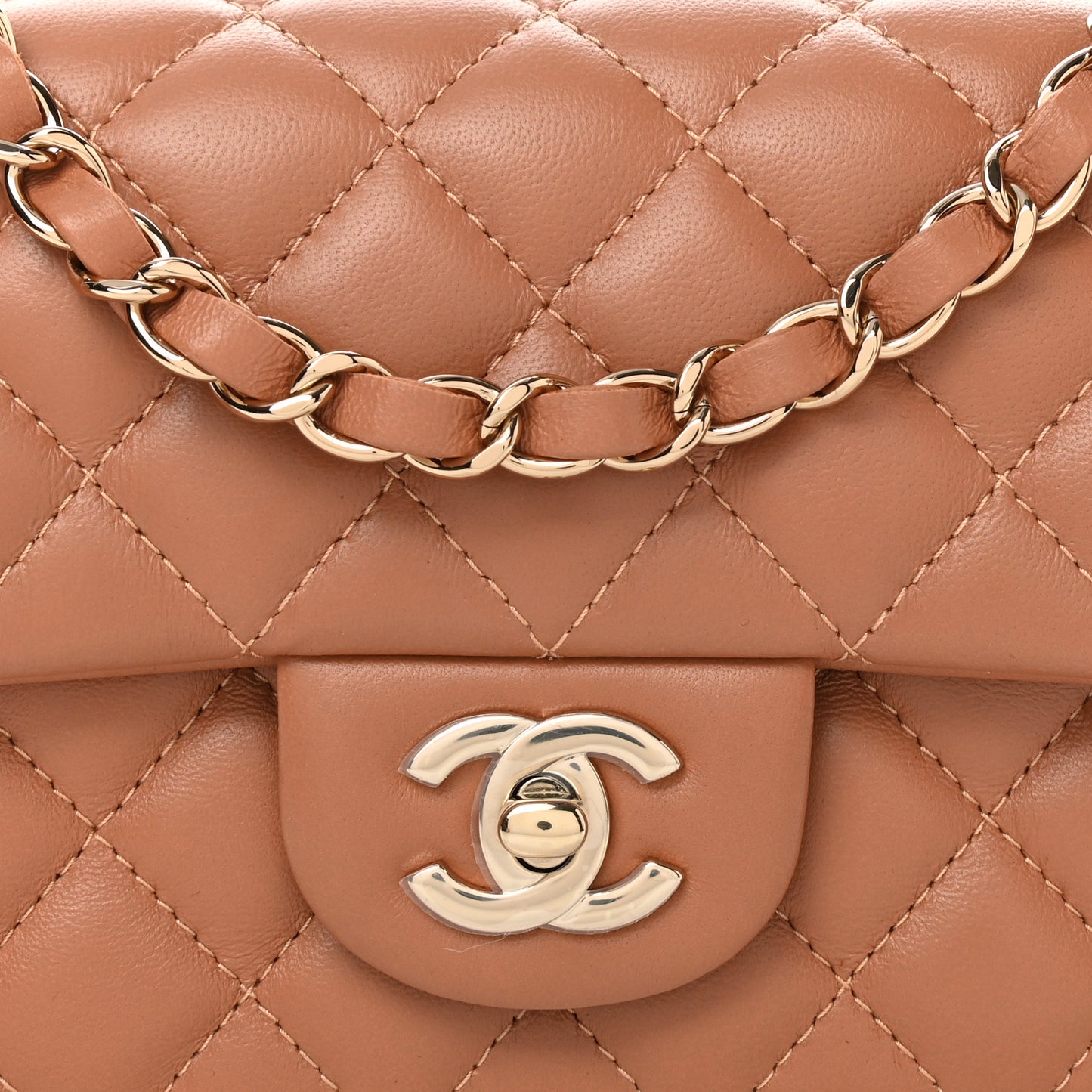 Lambskin Quilted Mini Rectangular Flap Brown