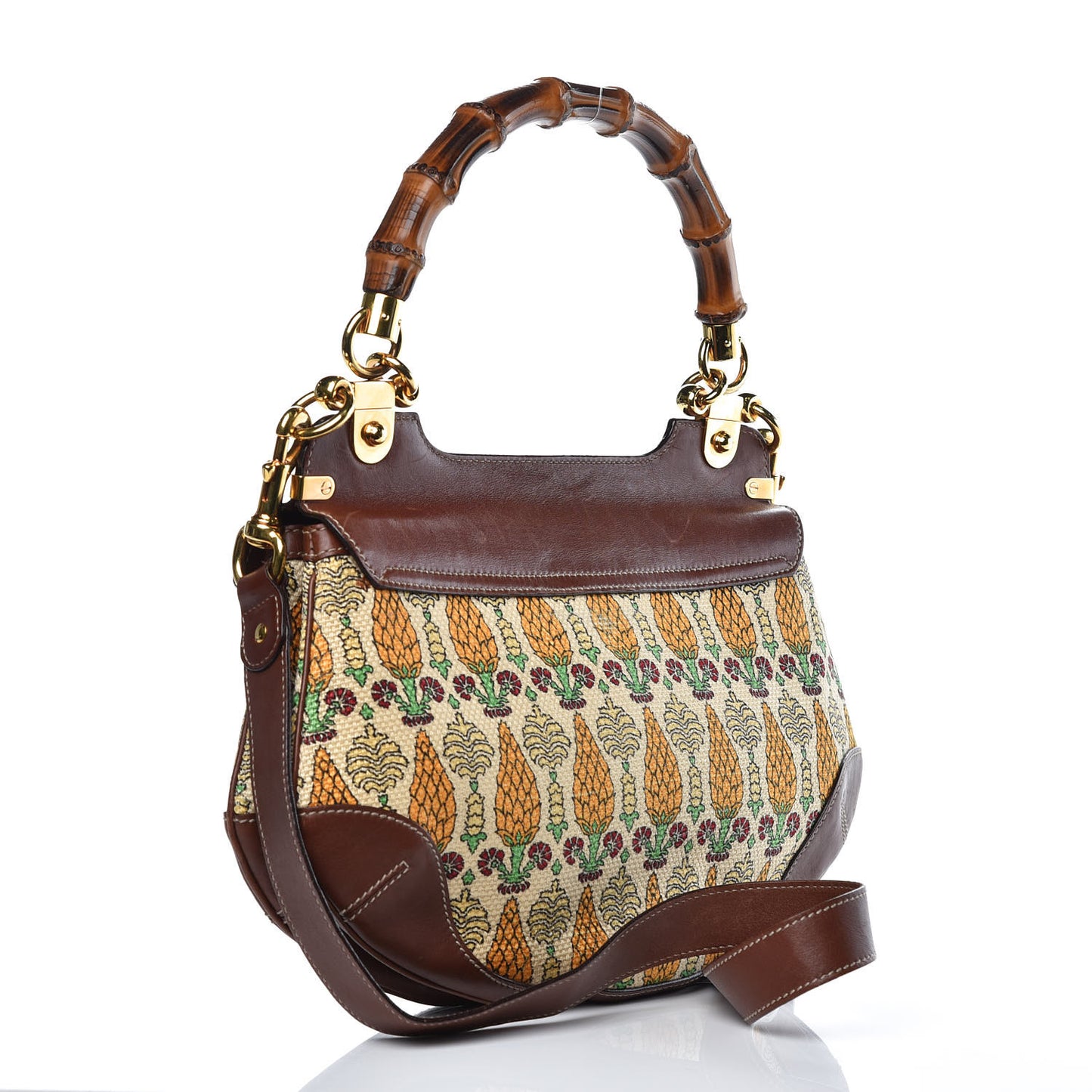 Canvas Pigna Print Peggy Bamboo Top Handle Bag Brown