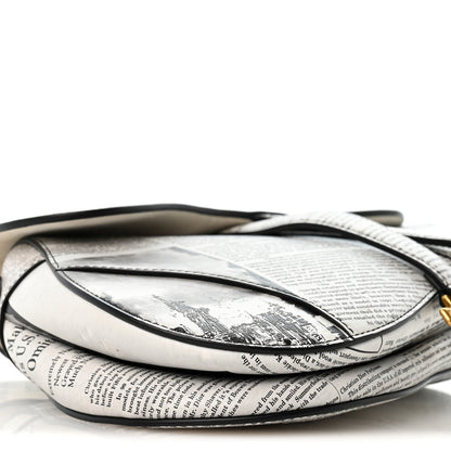 Christian Dior Calfskin Newspaper Printed Saddle Bag With Strap Black White 9 of 12