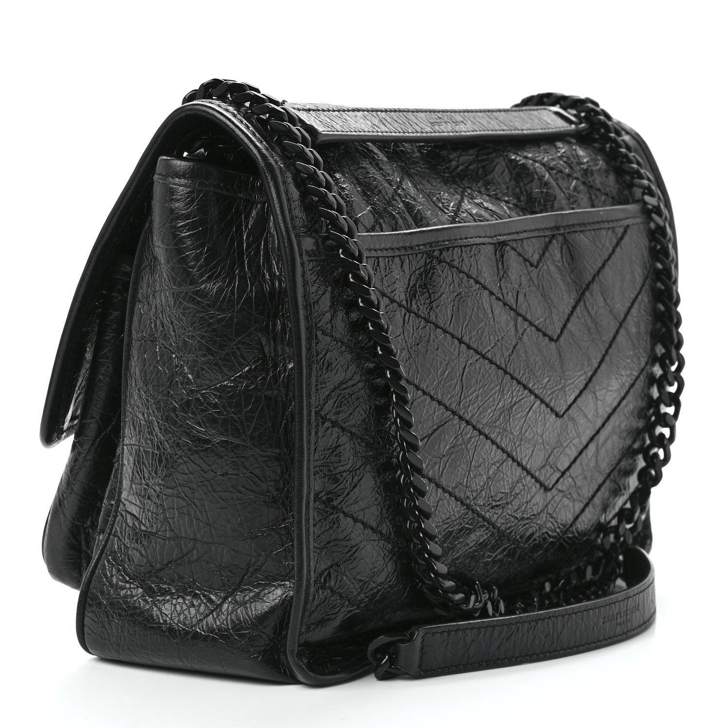 Saint Laurent Crinkled Calfskin Matelasse Monogram Medium Niki Chain Satchel Black 3 of 14