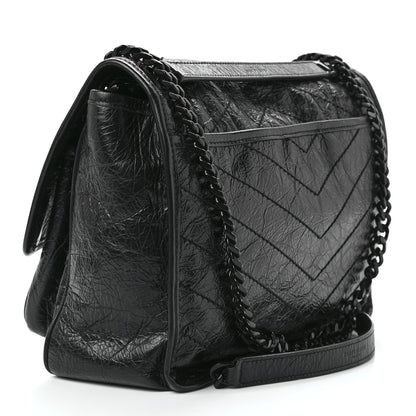 Saint Laurent Crinkled Calfskin Matelasse Monogram Medium Niki Chain Satchel Black 3 of 14