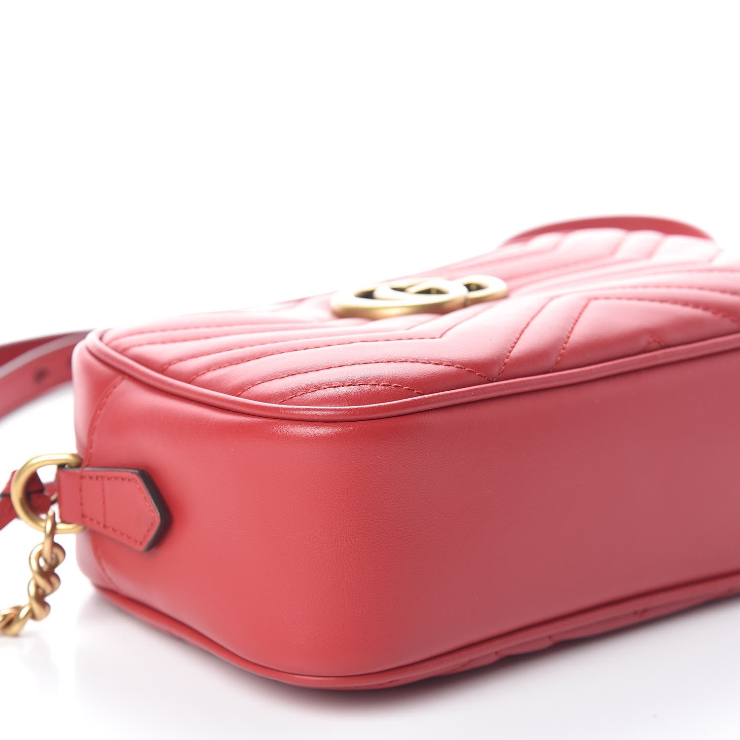 Gucci Calfskin Matelasse Small GG Marmont Chain Shoulder Bag Hibiscus Red 9 of 10