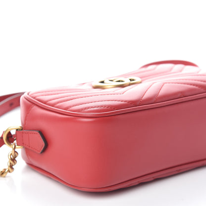 Gucci Calfskin Matelasse Small GG Marmont Chain Shoulder Bag Hibiscus Red 9 of 10