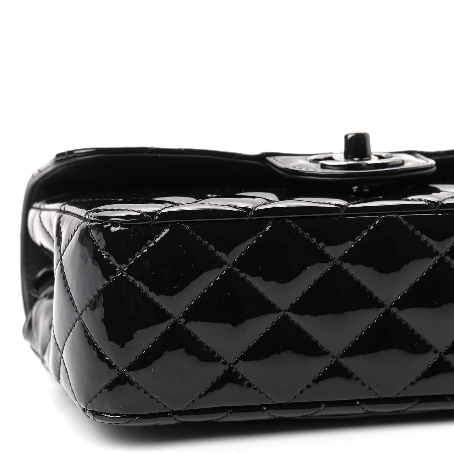Patent Calfskin Quilted Mini Rectangular Flap So Black