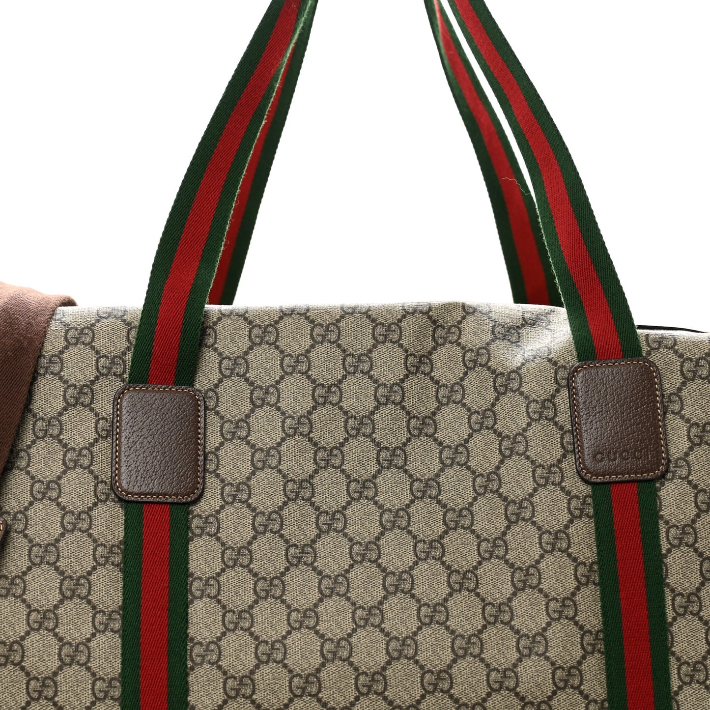 Tender GG Supreme Monogram Textured Dollar Calfskin Web Large Duffle Bag Beige Ebony New Acero