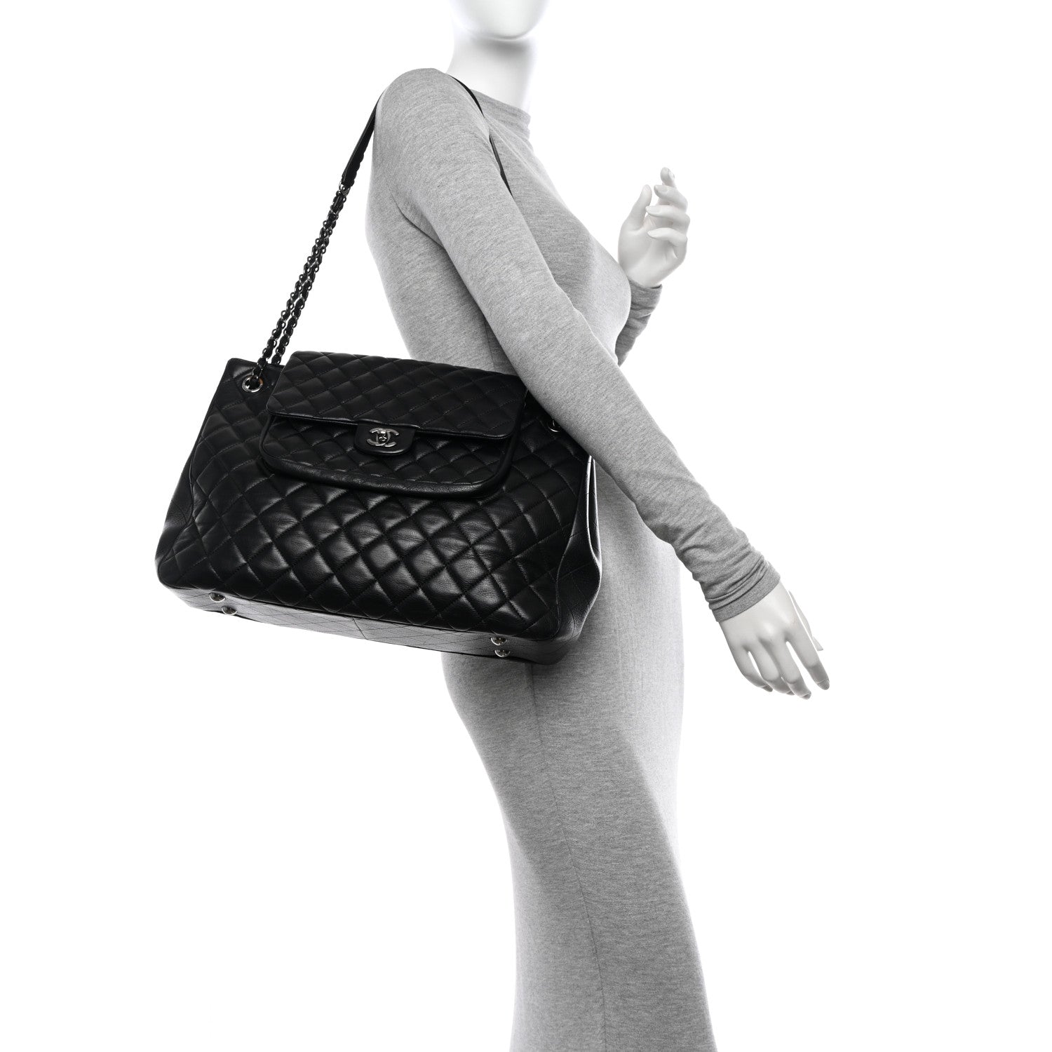Chanel Calfskin Quilted Flap Tote Black 2 of 10