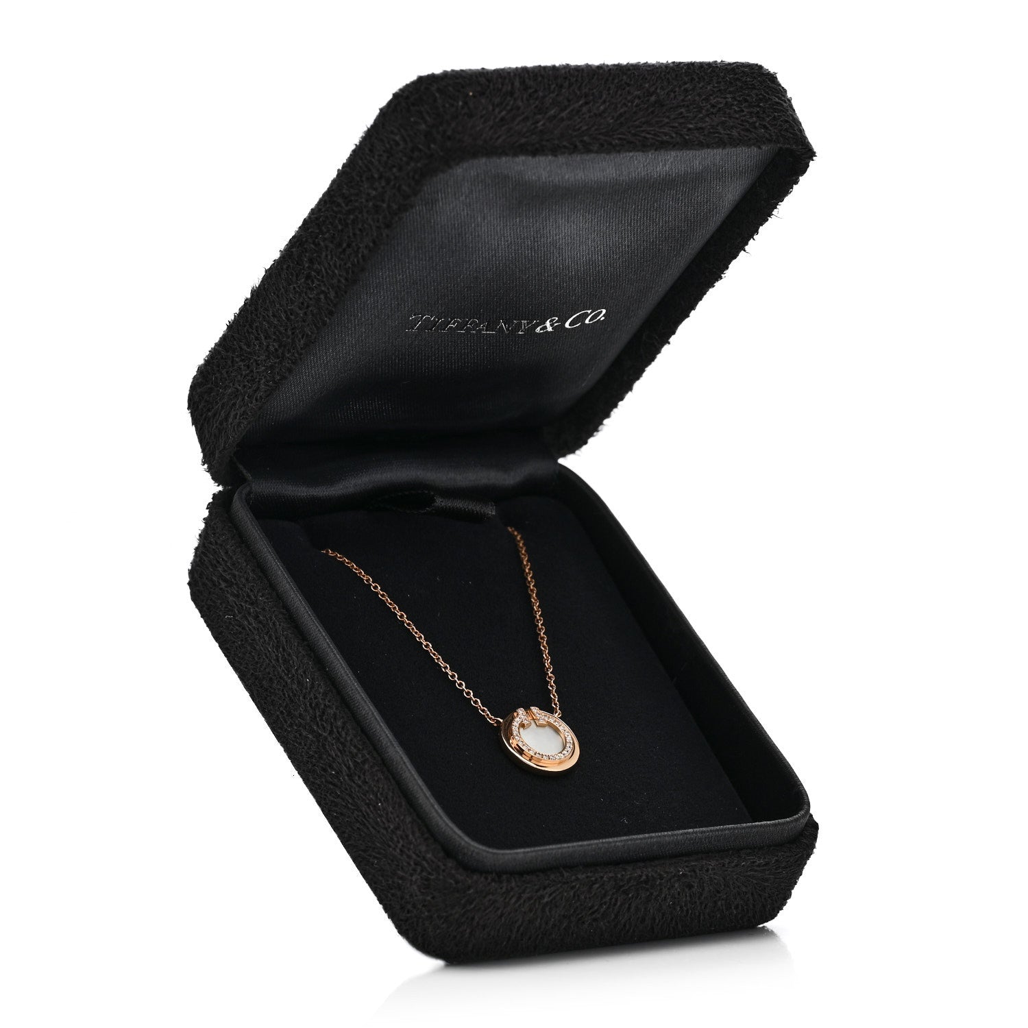 Tiffany 18K Rose Gold Diamond Mother of Pearl Small T Circle Pendant Necklace 6 of 6