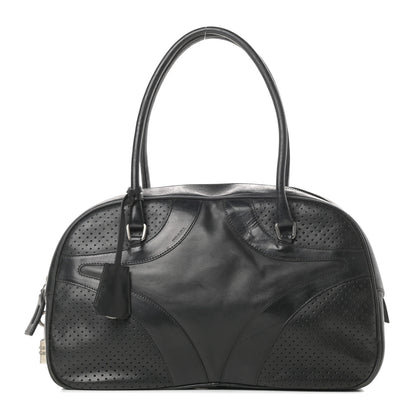 Prada Vitello Drive Perforated Bowling Bag Black 1 of 17
