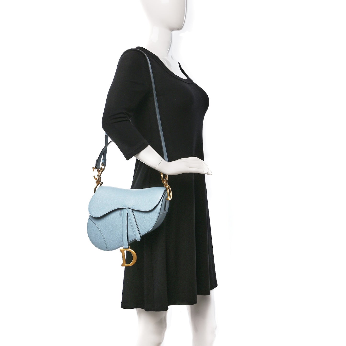 Grained Calfskin Saddle Bag With Strap Horizon Blue