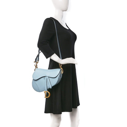 Christian Dior Grained Calfskin Saddle Bag With Strap Horizon Blue 2 of 9