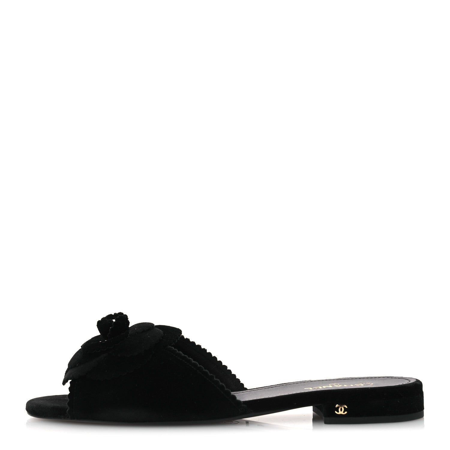 Chanel Velvet Pearl Camellia Slide Sandals 41 Black 1 of 12