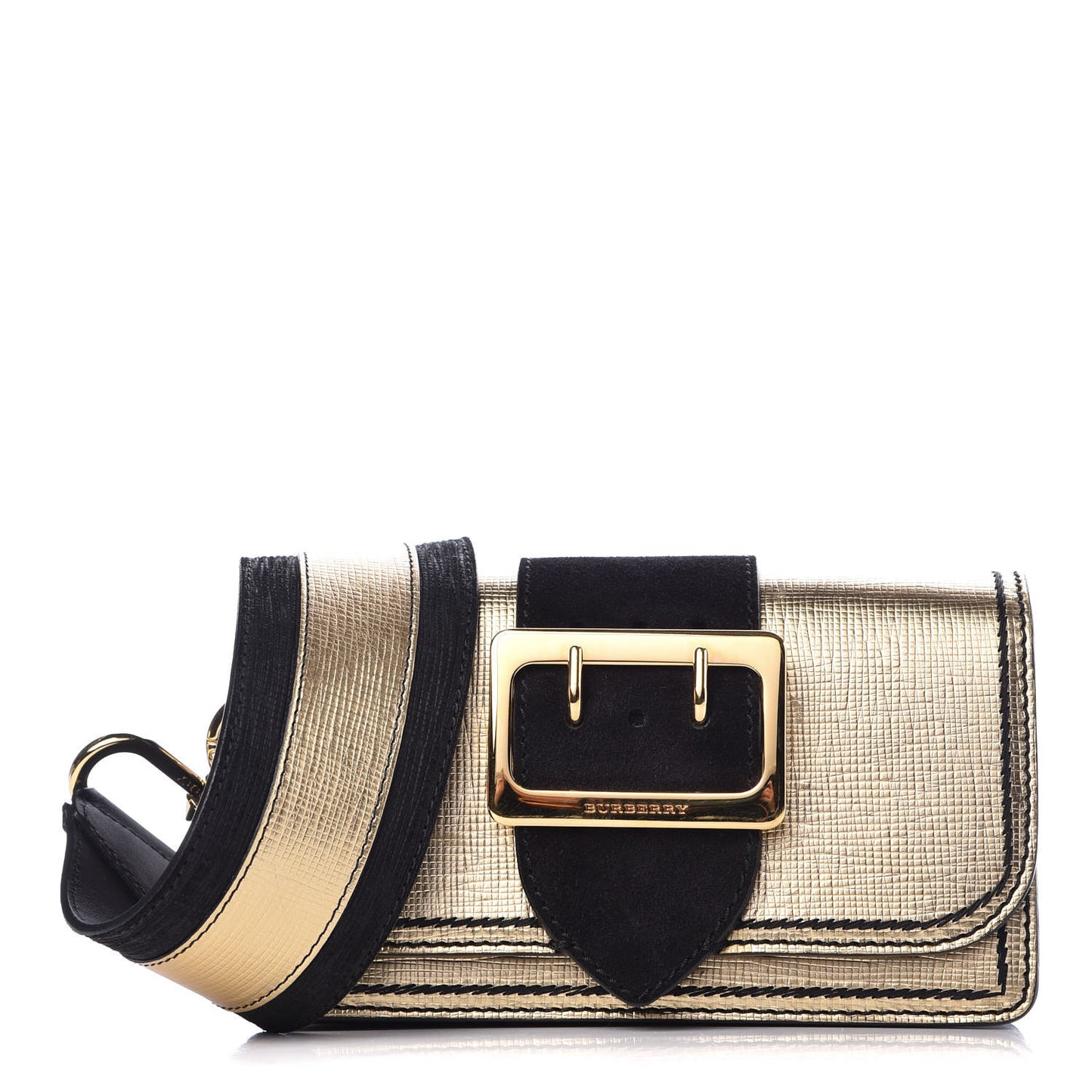 Metallic Calfskin Small Madison Buckle Bag Gold