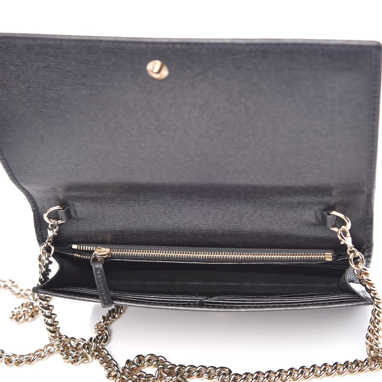Textured Calfskin Medium Betty Chain Wallet Black