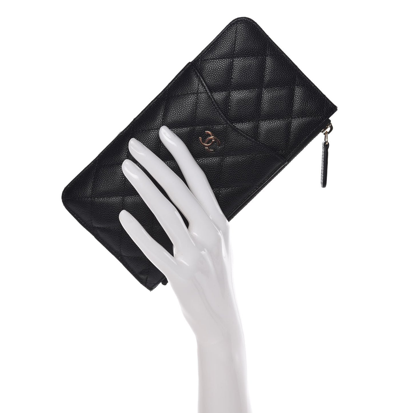 Caviar Quilted Classic Flat Wallet Pouch Black