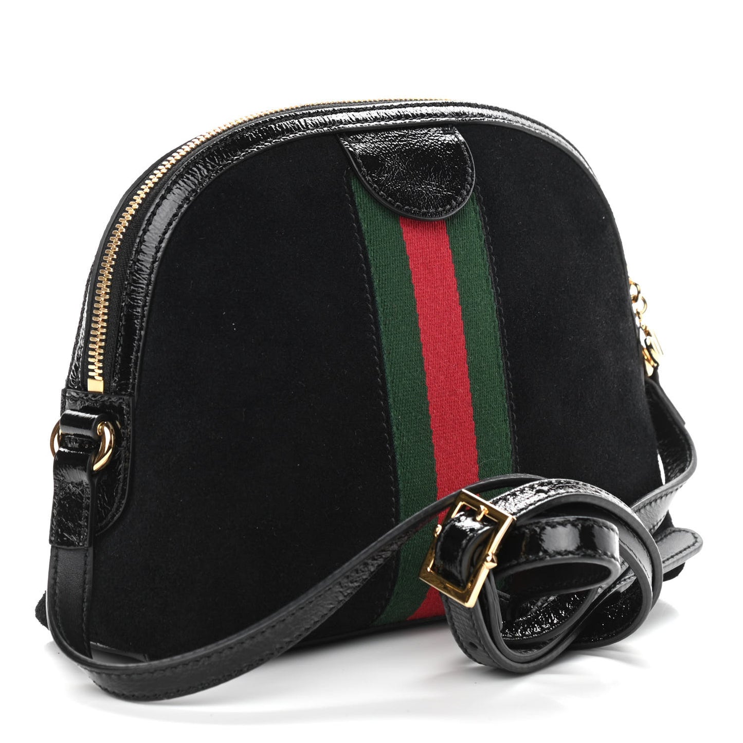Suede Patent Web GG Small Ophidia Dome Shoulder Bag Black